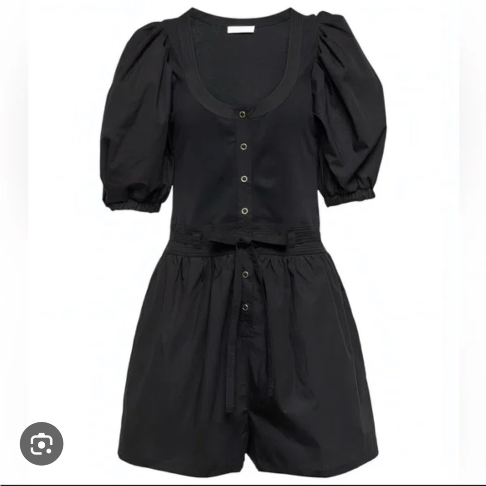 MABLE puff sleeve black romper, tie waist, Georgina, Small - Picture 2 of 9